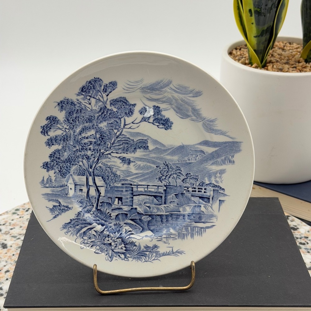 Vintage Enoch Wedgwood Countryside Blue White Transferware Bread Plate 7"